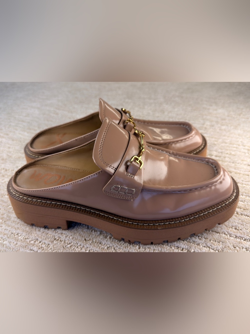 Sam Edelman Lennon Lug  Chunky Sole Loafer Mules, Maple Sugar, Size 9.5 Excellen